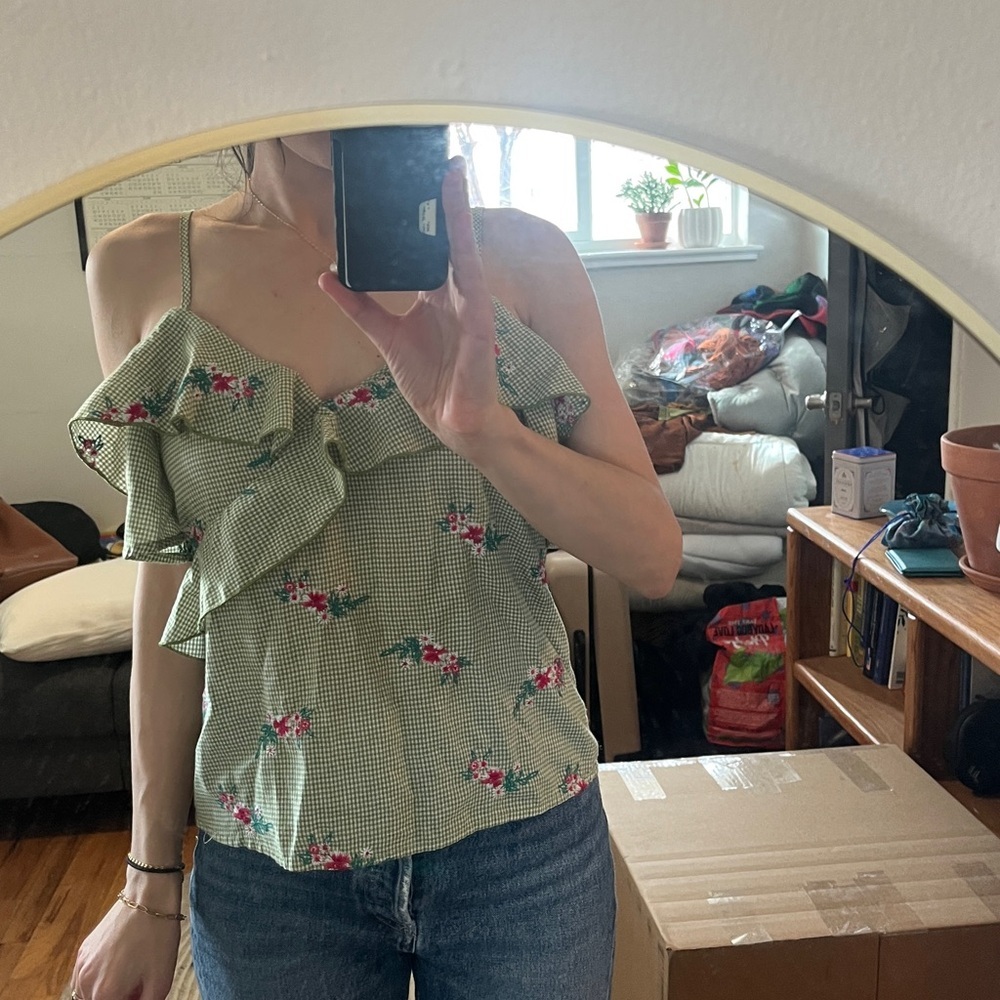 Floral ruffle check print summer tank top